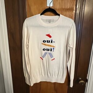 LOFT Cream Sweater with Colorful Accents